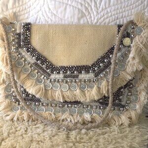 Unique Antik Kraft Banjara Clutch Jute Cotton Embellished Beads Coins Bollywood